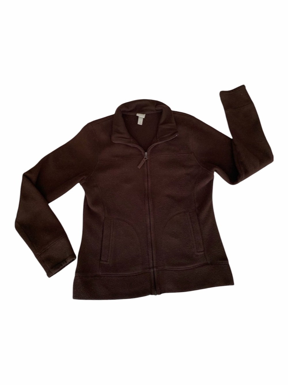 Merona Fleece Jacket Women’s Small S Brown Full Zipper Pockets Mock Neck Collar